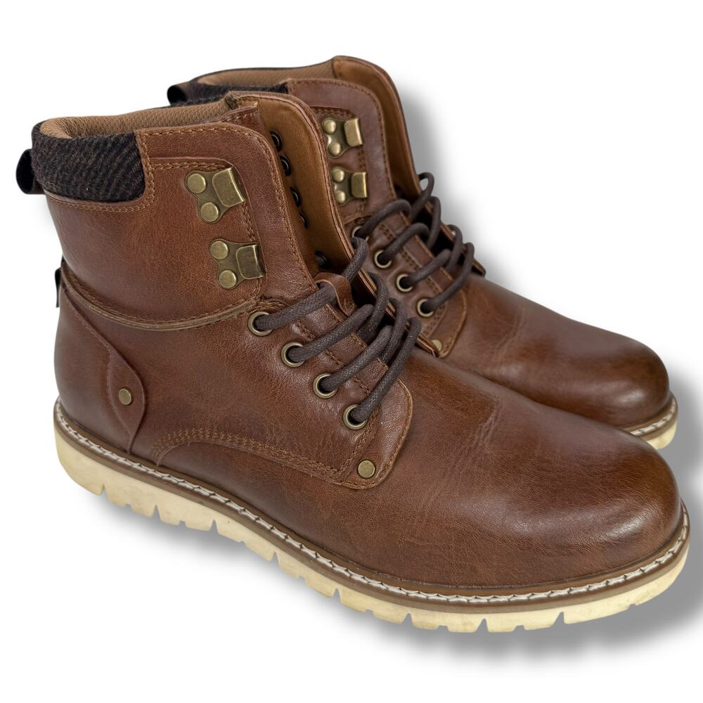 Madden NYC Brown Logger Boots Size 9.5 Flat Chunky Hiking Lace up Faux Leather